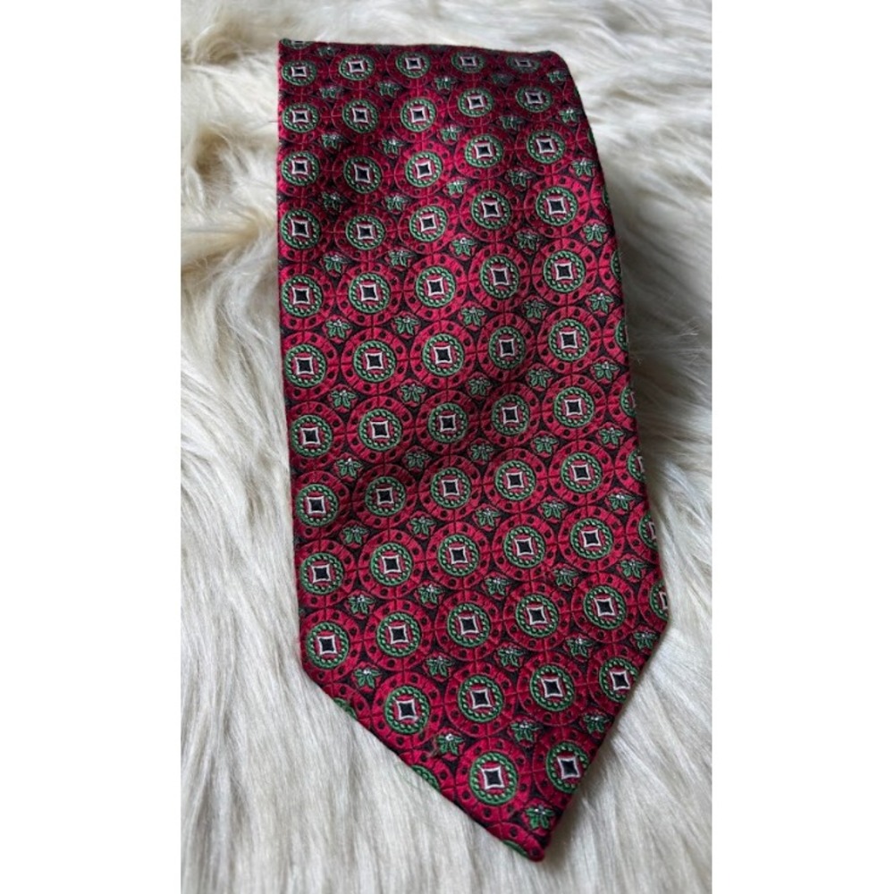 JZ Richards Parisian Silk Tie Mens Red Green Black‎ Geometric Luxury